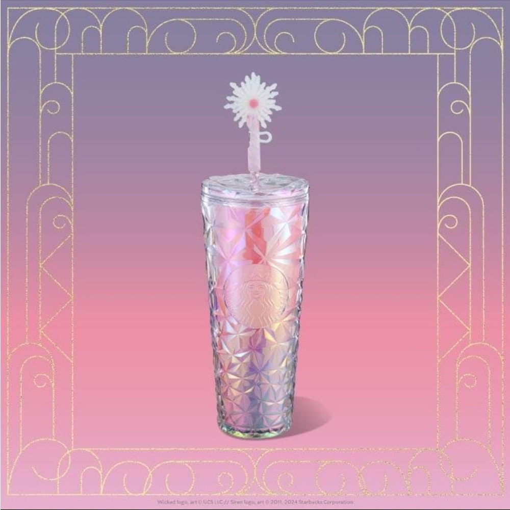 Starbucks Galinda Tumbler Pink Floral Silicone Straw Topper
